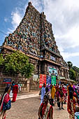 The great Chola temples of Tamil Nadu - the Sri Meenakshi-Sundareshwarar Temple of Madurai. The immense gopura gates of the outer walls. 